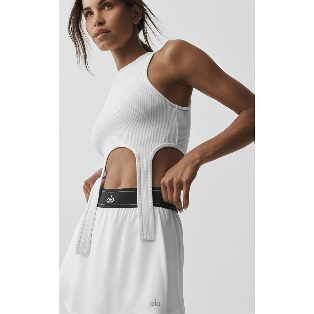 Alo Yoga Wellness Rib Flaunt Tank White Cut Out Crop Top Small